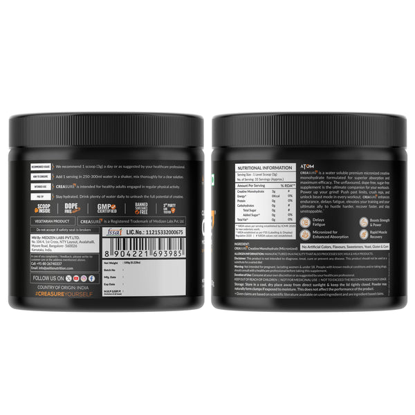 AS-IT-IS ATOM Creasure® Clear Soluble Creatine Monohydrate | Micronised & Unflavored