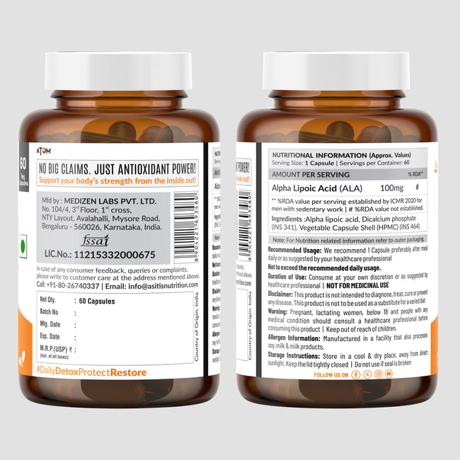ATOM ALA (Alpha Lipoic Acid) I 60 Veg Capsules