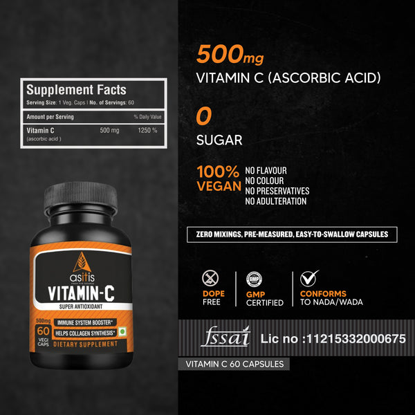AS-IT-IS Nutrition Vitamin C 500mg - 60 capsules | Lab Tested | Zero Fillers