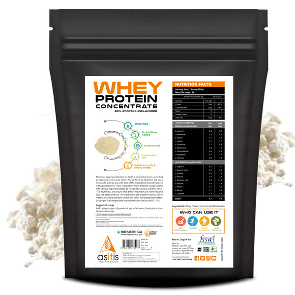 AS-IT-IS Nutrition Whey Protein Concentrate 80% Unflavoured, tested for purity