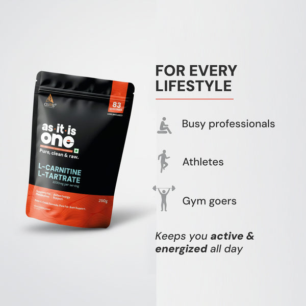 AS-IT-IS Nutrition Pure L-Carnitine L-Tartarate Powder, Amino Acid for Energy & Performance