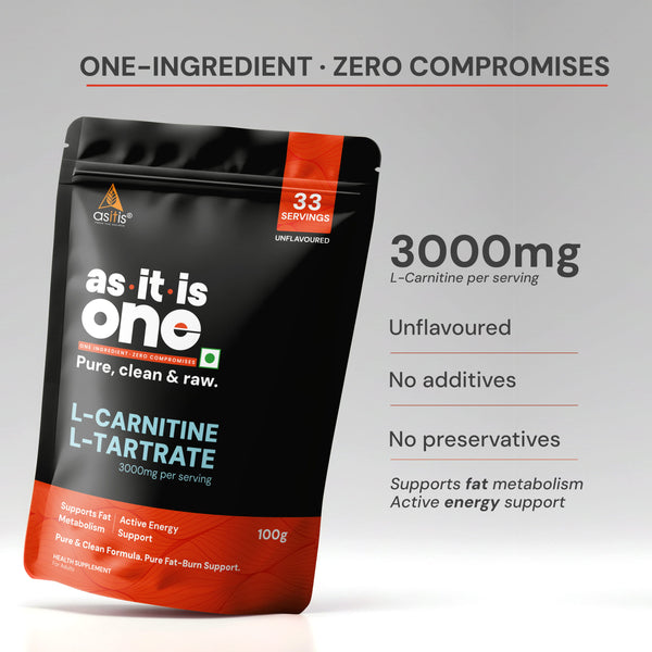 AS-IT-IS Nutrition Pure L-Carnitine L-Tartarate Powder, Amino Acid for Energy & Performance
