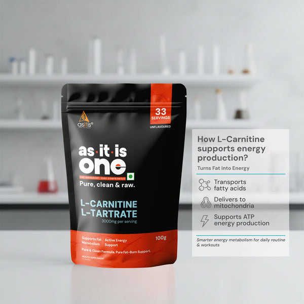 AS-IT-IS Nutrition Pure L-Carnitine L-Tartarate Powder, Amino Acid for Energy & Performance