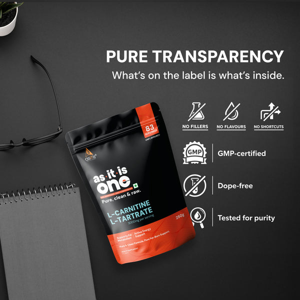AS-IT-IS Nutrition Pure L-Carnitine L-Tartarate Powder, Amino Acid for Energy & Performance