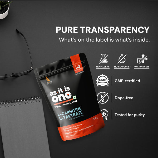 AS-IT-IS Nutrition Pure L-Carnitine L-Tartarate Powder, Amino Acid for Energy & Performance