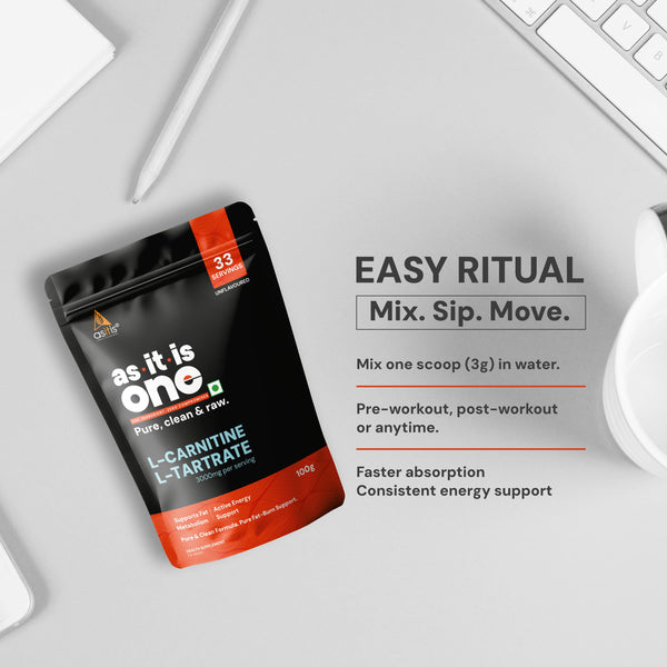 AS-IT-IS Nutrition Pure L-Carnitine L-Tartarate Powder, Amino Acid for Energy & Performance