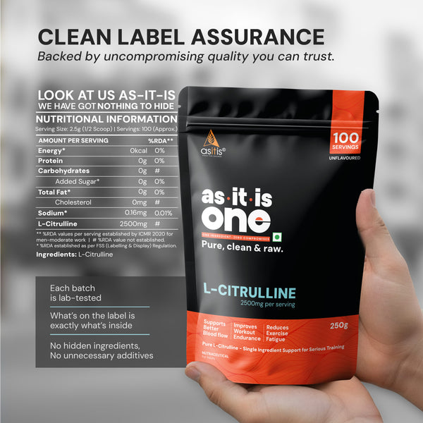AS-IT-IS Nutrition Pure L-Citrulline Powder, Boosts Nitric oxide & Muscle growth