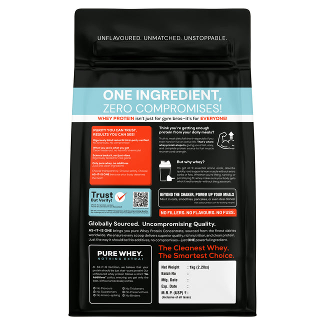 AS-IT-IS Nutrition Whey Protein Concentrate 80% Unflavoured, tested for purity