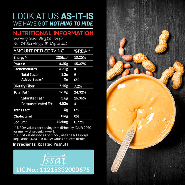 AS-IT-IS Nutrition Peanut Butter (Natural & Unsweetened) 1Kg