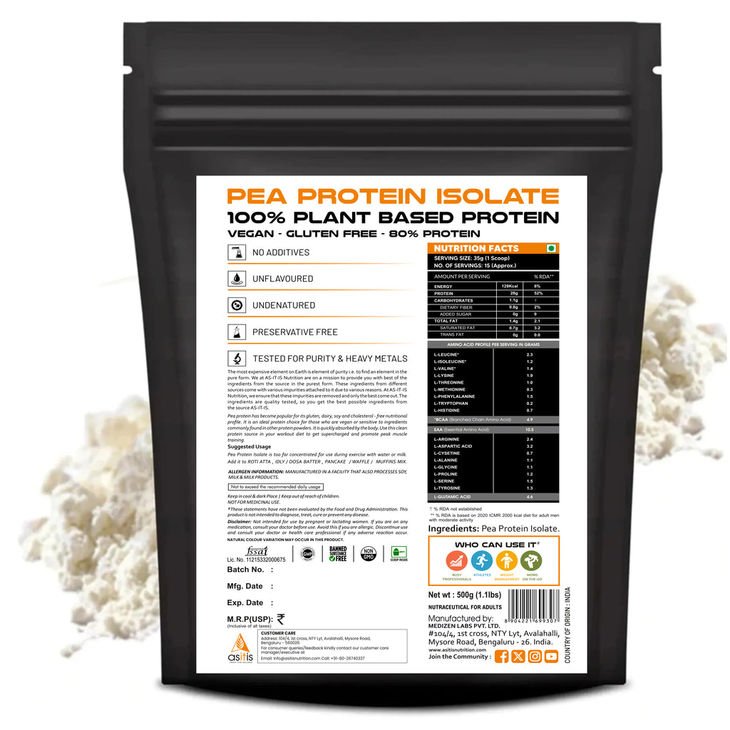 AS-IT-IS Nutrition Pea Protein Isolate | Designed for Meal Supplementation | Easy To Digest - Vegan & Gluten-Free