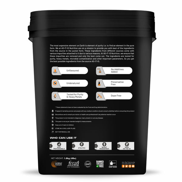 AS-IT-IS Nutrition Whey Protein Concentrate 80% Unflavoured, tested for purity