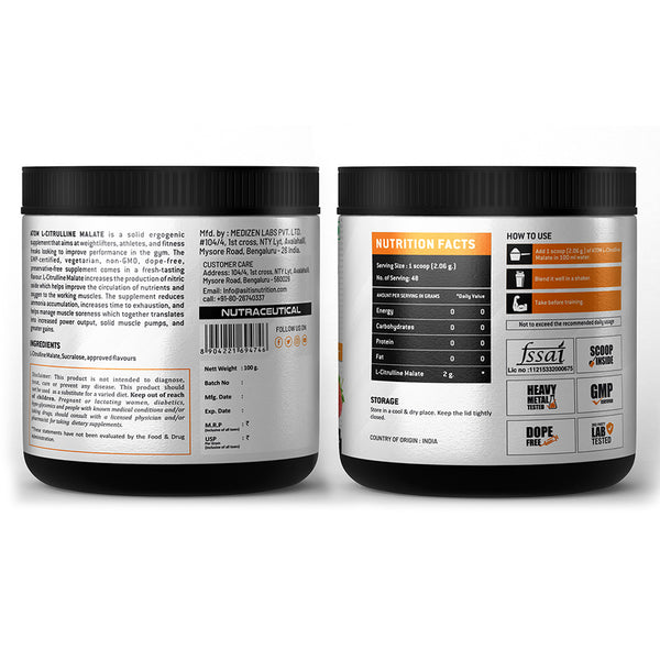 ATOM L Citrulline Malate 2:1 -| 0 Sugar | Improves Tolerance to High-Intensity Exercise | Builds Stamina |