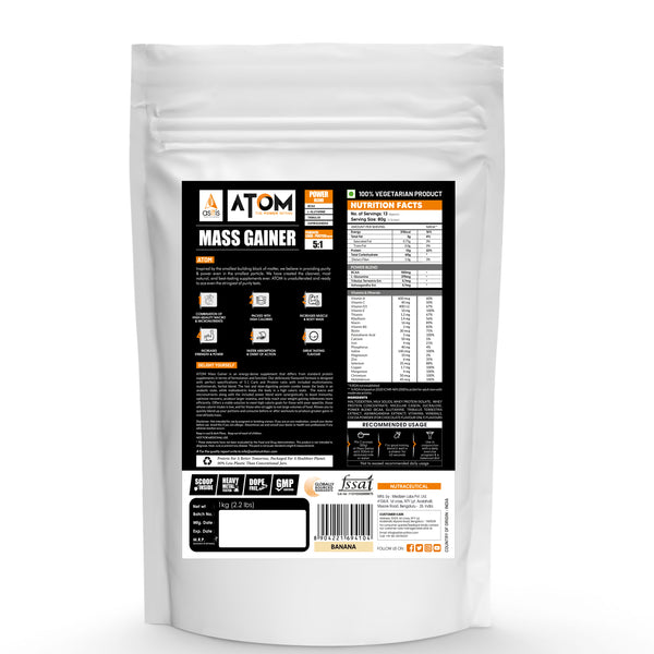 AS-IT-IS ATOM PWR Mass Gainer | 5:1 Carb-Protein Ratio | Powered with BCAA, L-Glutamine, Tribulus, Ashwagandha