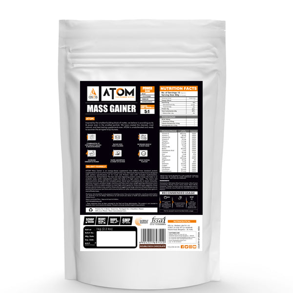 AS-IT-IS ATOM PWR Mass Gainer | 5:1 Carb-Protein Ratio | Powered with BCAA, L-Glutamine, Tribulus, Ashwagandha