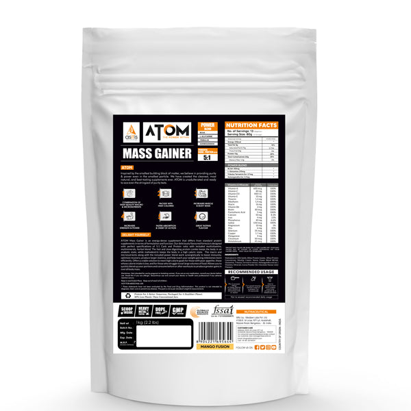 AS-IT-IS ATOM PWR Mass Gainer | 5:1 Carb-Protein Ratio | Powered with BCAA, L-Glutamine, Tribulus, Ashwagandha