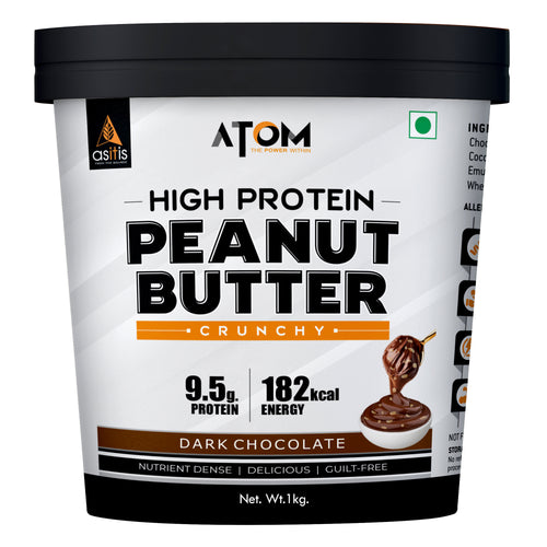 ATOM High Protein Peanut Butter I Crunchy, Dark Chocolate I 9.5g Protein - 1kg