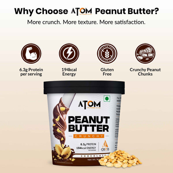 AS-IT-IS ATOM Chocolate Peanut Butter 1Kg | Gluten Free | Cholesterol Free