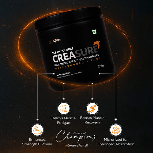 AS-IT-IS ATOM Creasure® 100% Soluble Creatine Monohydrate, Micronised & Unflavored,