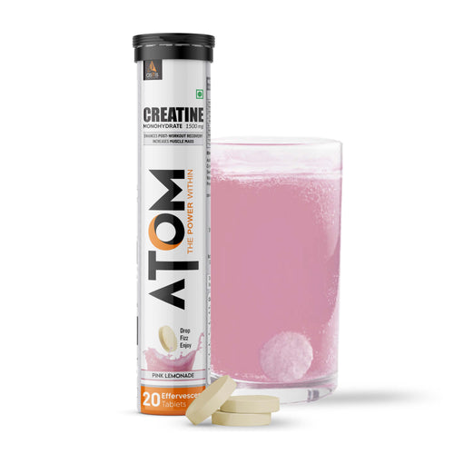 ATOM Creatine Monohydrate 1500mg | 20 Effervescent Tablets | Pink Lemonade