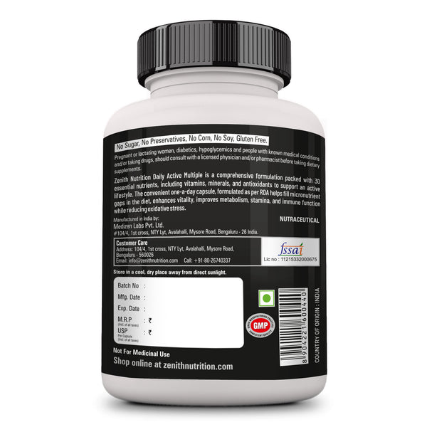 Zenith Nutrition Multivitamin for Men & Women with Astaxanthin, Piperine & Ginseng - 60 veg capsules | Daily Active Multiple with Antioxidant, Mineral & Vitamin Blend