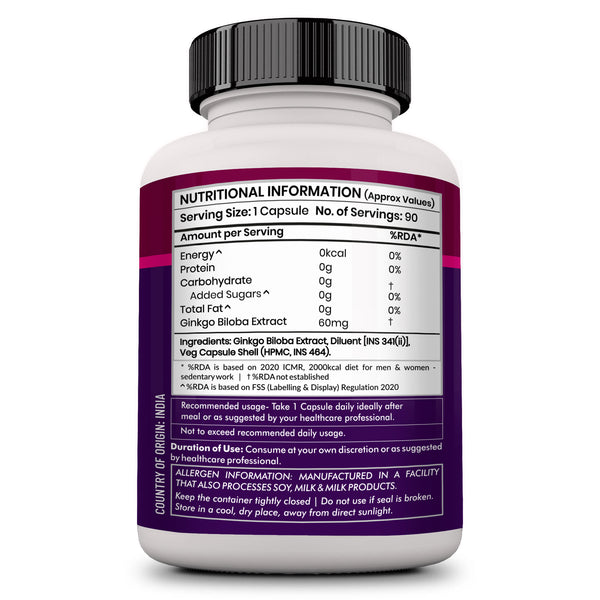 Ginkgo Biloba With Bilberry Lutein- 60 Veg caps