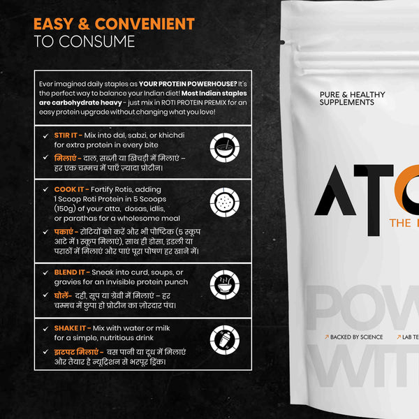 AS-IT-IS ATOM Roti Protein 1kg | Make Roti’s Protein Rich | Easy to use | 25g Protein per Serving