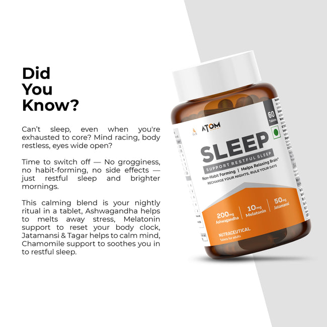 ATOM Sleep I Non-Addictive Sleep-Aid | 60 Veg Tablet