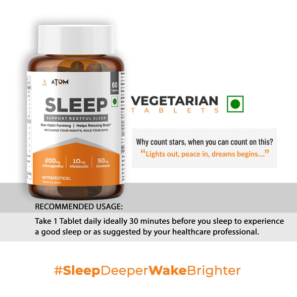 ATOM Sleep I Non-Addictive Sleep-Aid | 60 Veg Tablet