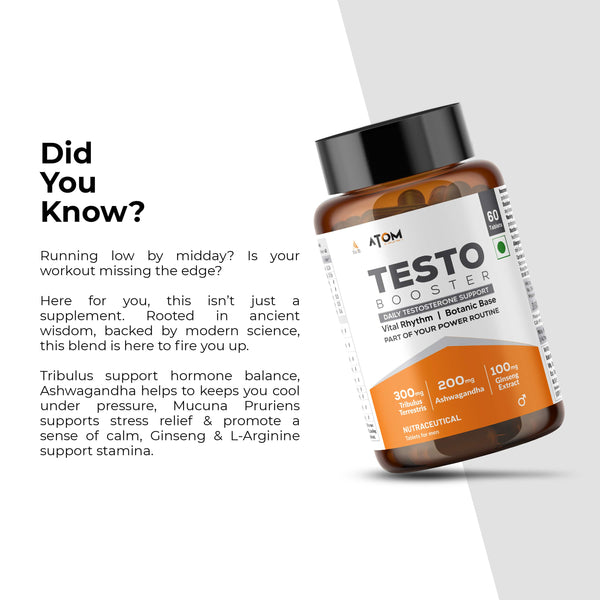 ATOM Testobooster I Testosterone for Men I 60 Veg Tablets