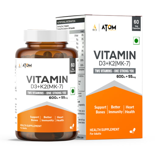 ATOM Vitamin D3 & K2 (MK-7) I 60 Veg Capsules