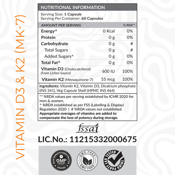 ATOM Vitamin D3 & K2 (MK-7) I 60 Veg Capsules