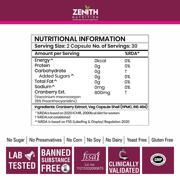 Cranberry Extract 800mg - Rich in Antioxidants, Supports Urinary Tract Health, 60 Veg Capsules