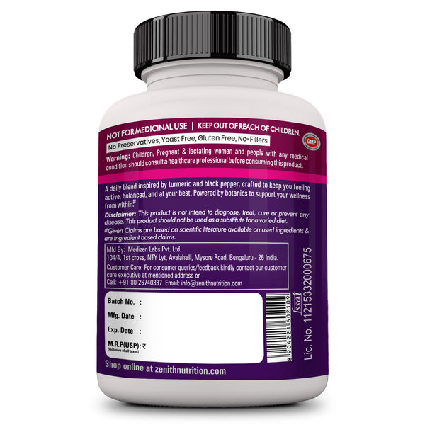 Zenith Nutrition Curcumin Plus with Piperine 500mg - 60 Capsules