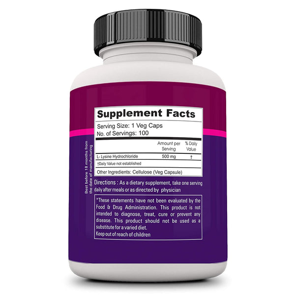 L- Lysine 500mg - 100 capsules