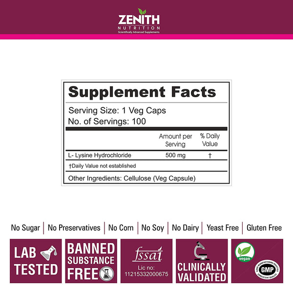 L- Lysine 500mg - 100 capsules