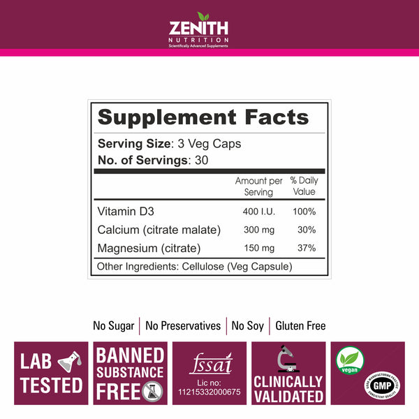 Zenith Nutrition Calcium Magnesium & Vitamin D - 90 Veg caps
