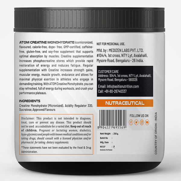 AS-IT-IS ATOM Creatine Monohydrate | Dope Free | Enhances Performance | Promotes Muscle Gains |