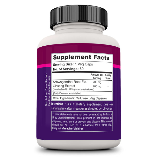Zenith Nutrition Ginseng With Ashwagandha - 60 Veg caps