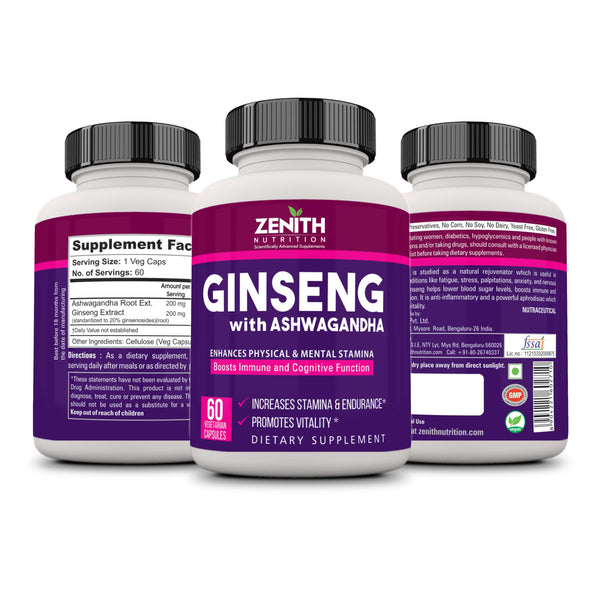 Zenith Nutrition Ginseng With Ashwagandha - 60 Veg caps