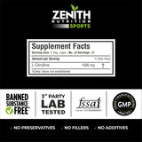 Zenith Sports L-Citrulline - 1000mg per serving of 2 caps | Natural Amino Acid for Muscles