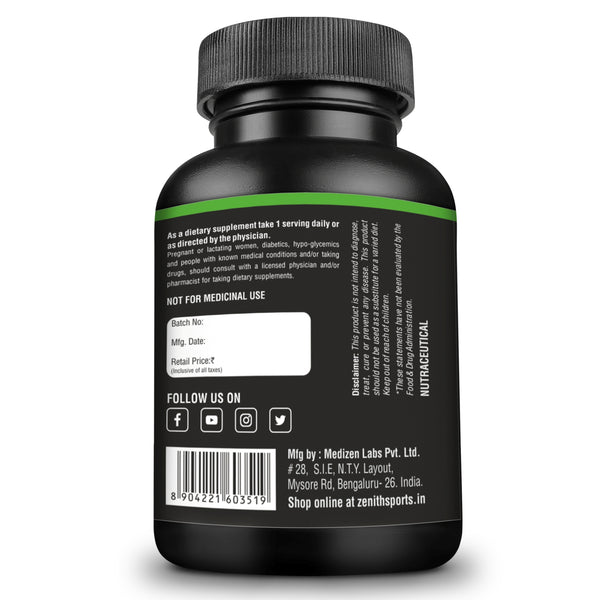 Zenith Sports L-Tyrosine 500 mg, 60 Capsules| Improves Metabolism | Healthy Nervous System