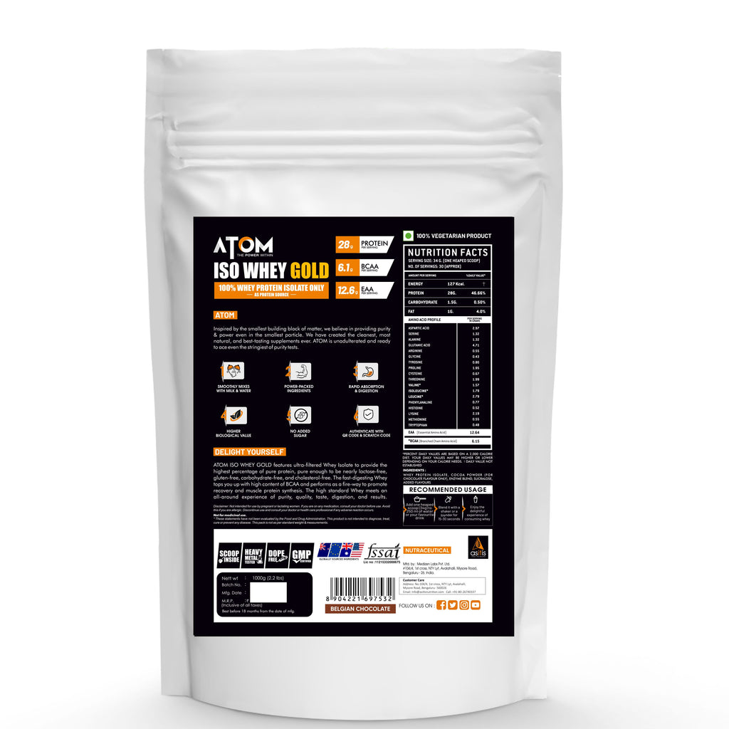 AS-IT-IS ATOM ISO Whey Gold 1Kg | 28g Protein | 100% Whey Protein Isolate | Prevents Muscle Loss | Faster Muscle Recovery