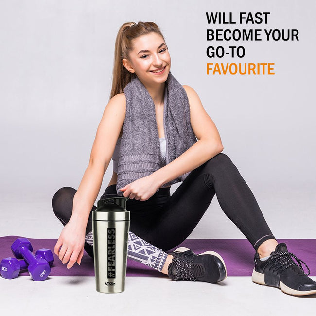 AS-IT-IS Atom Steel Protein Shaker for Workout - 750ml | Portable | Easy to Hold | Rust-Proof