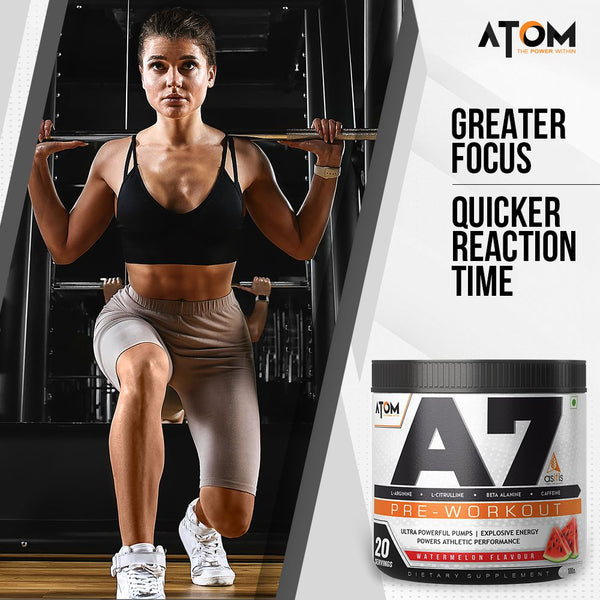 AS-IT-IS ATOM A7 Pre-workout for Pump & Performance | Caffeine 200mg | with L-arginine, Creatine, Beta-alanine for Athletic Performance | Watermelon Flavour