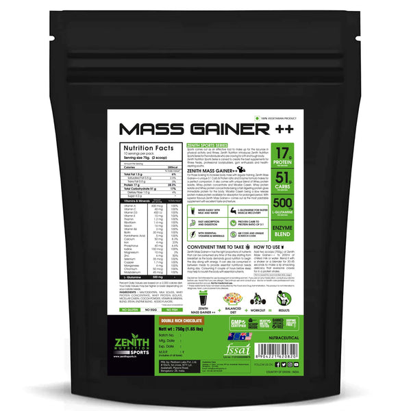 Zenith Mass Gainer with Enzyme blend | Added Glutamine  (Double Rich Chocolate) Buy Mass gainer online