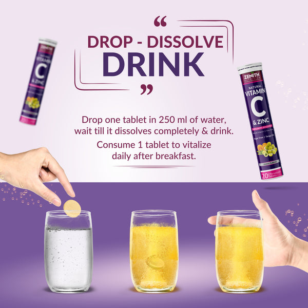 Buy  Vitamin C & Zinc - 20 Effervescent Tablets | Antioxidant - Immunity - Skincare| Collagen Builder