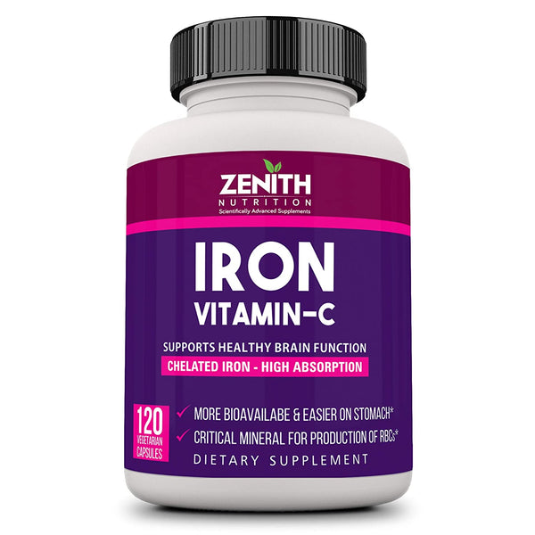 High Absorption Chelated Iron & Vitamin C - 120 Veg capsules | Boosts Immunity | Easier of Stomach