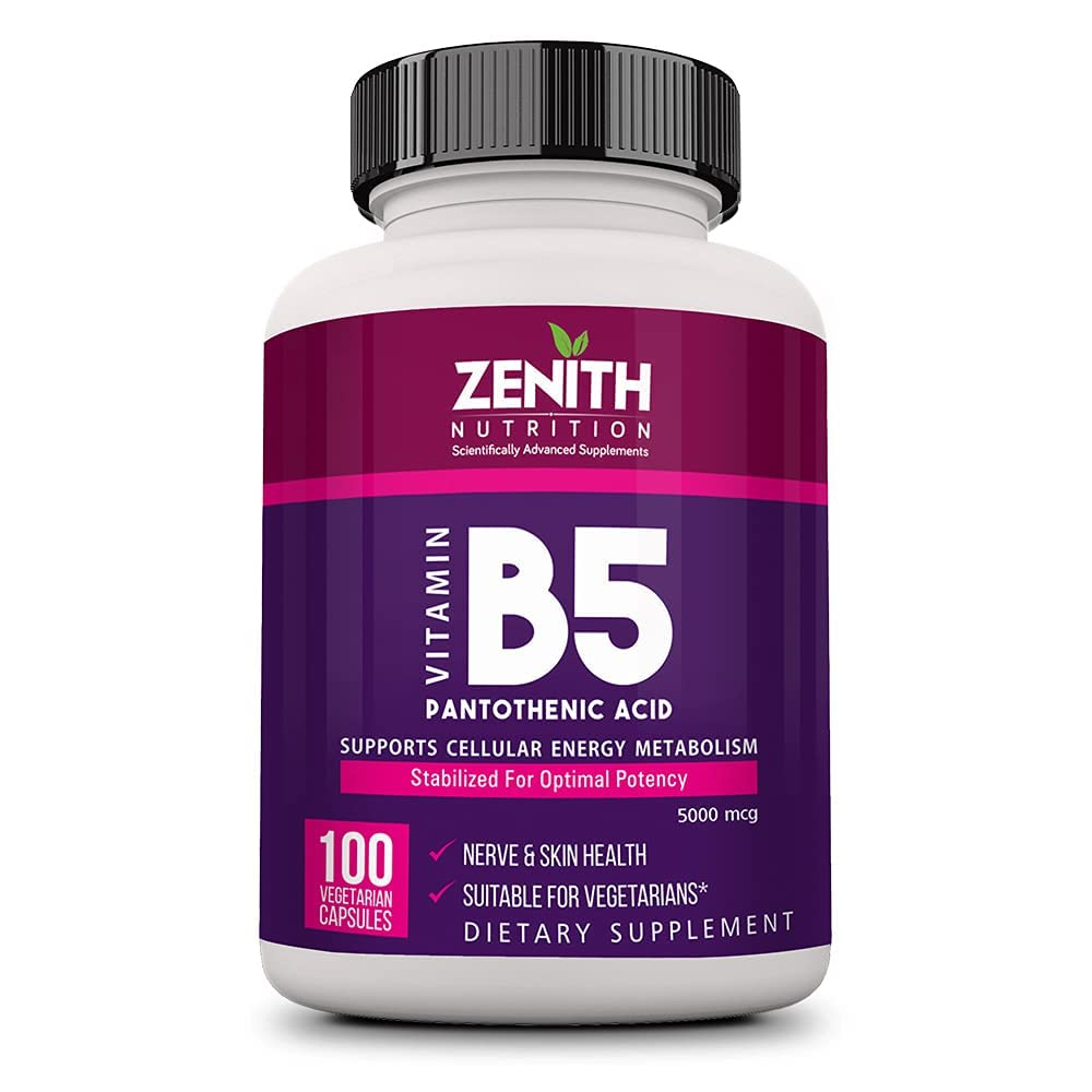 Zenith Nutrition Pantothenic Acid (Vitamin B5) 5000mcg, Energy & Metabolism - 100 Veg capsules