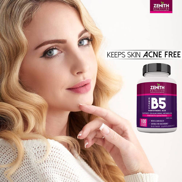 Zenith Nutrition Pantothenic Acid (Vitamin B5) 5000mcg, Energy & Metabolism - 100 Veg capsules