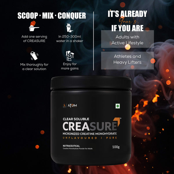 AS-IT-IS ATOM Creasure® Clear Soluble Creatine Monohydrate | Micronised & Unflavored